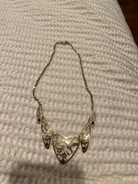 Gold Filigree Heart Necklace with amethyst  Accent Stones - Women's Jewelry